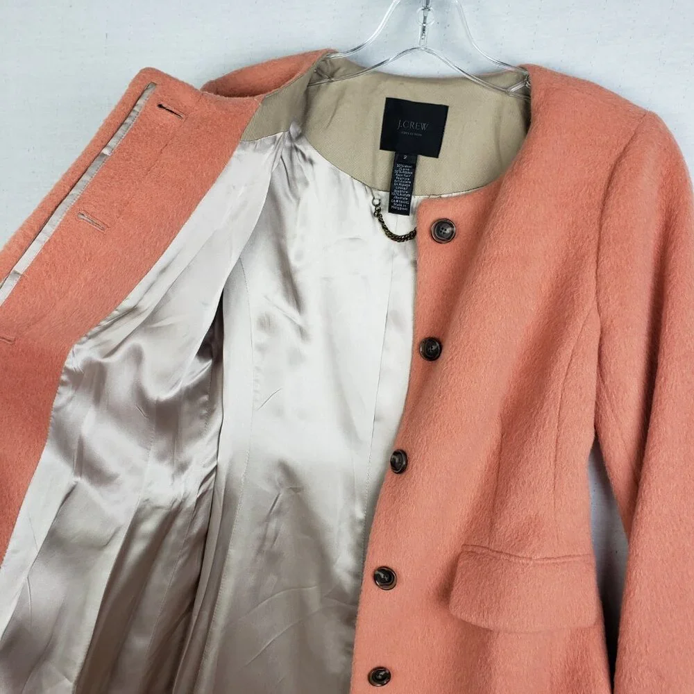 J CREW Collection Wool Alpaca Coat Classic Preppy size 2 Peach A-line Peplum - Picture 9 of 13